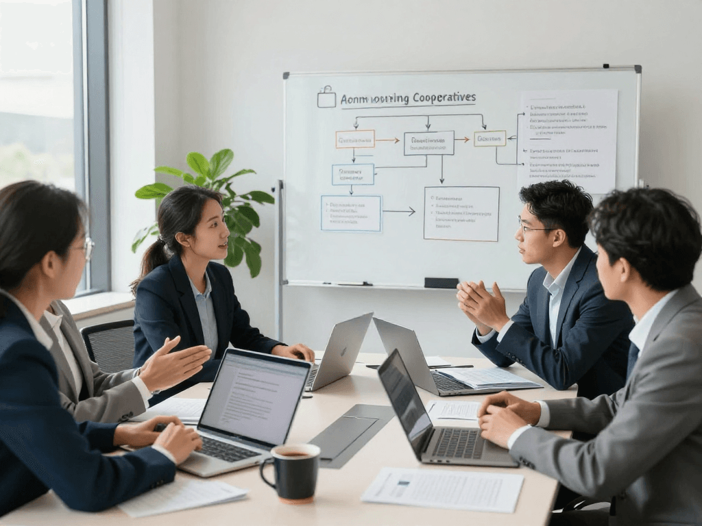 Wirtschaft und Verwaltung Wohnungsbaugenossenschaften compliance team collaborating on data protection regulations in a modern office