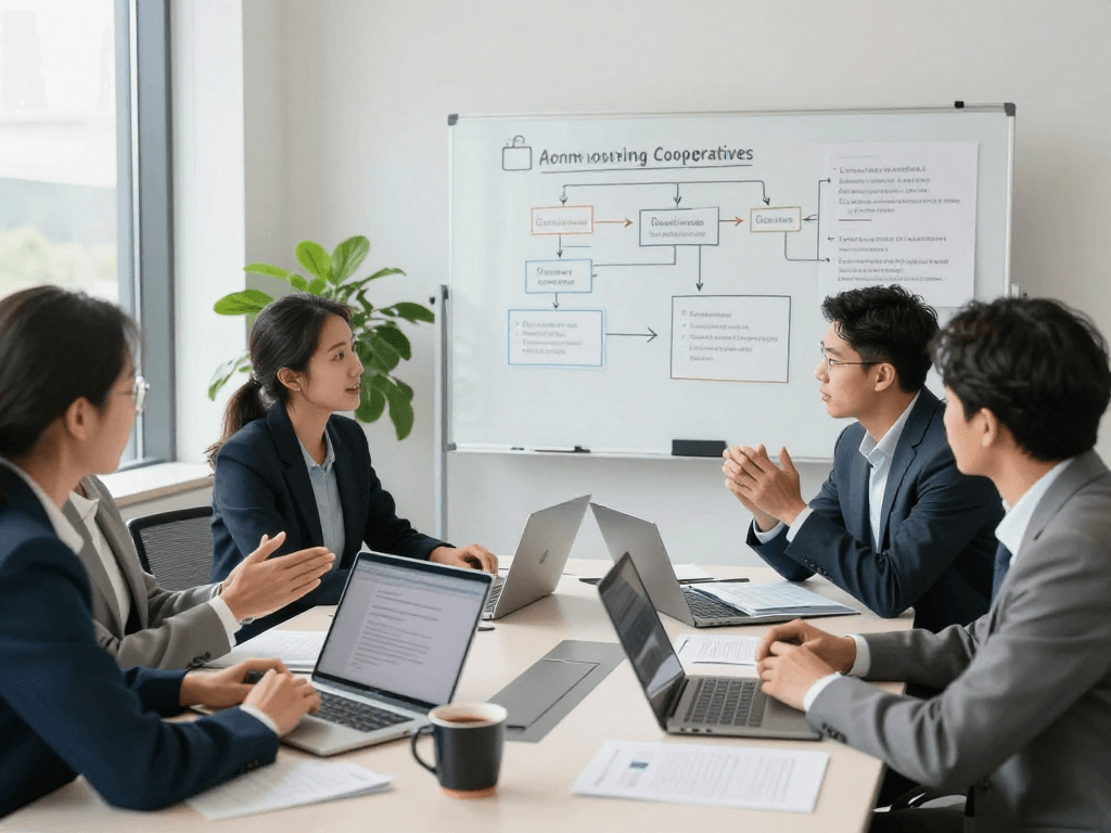 Wirtschaft und Verwaltung Wohnungsbaugenossenschaften compliance team collaborating on data protection regulations in a modern office