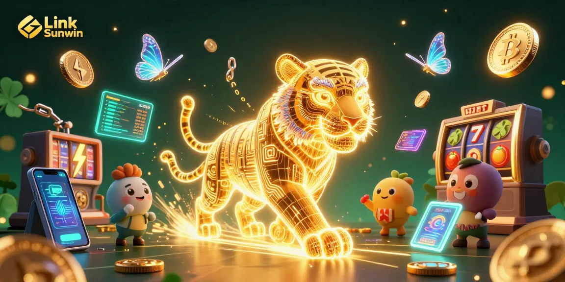 Experience thrilling gameplay with the vibrant Link Sunwin casino, featuring a golden tiger and crypto elements.