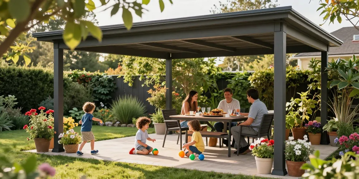Freistehende Terrassenüberdachung als stilvolle Gartenlösung für Familienspaß