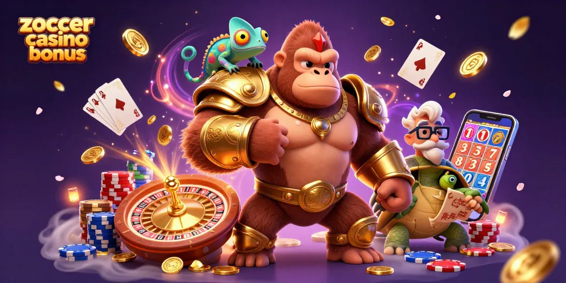 Spin the exciting zoccer casino bonus with the powerful gorilla king in a vibrant 3D illustration.