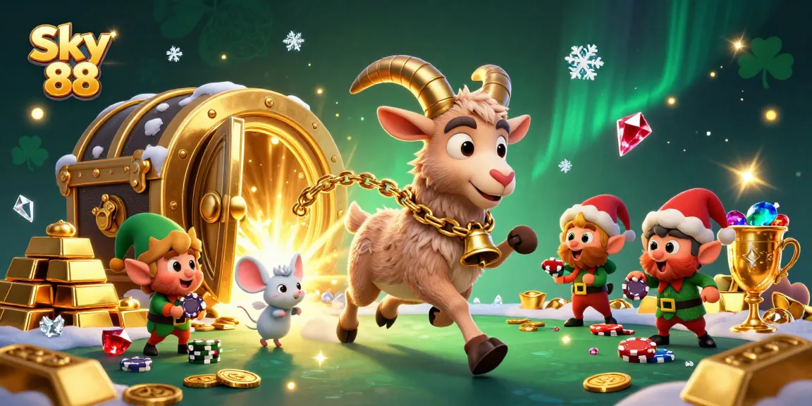 Win big at Sky 88 with festive fun in a holiday-horror casino scene filled with riches.